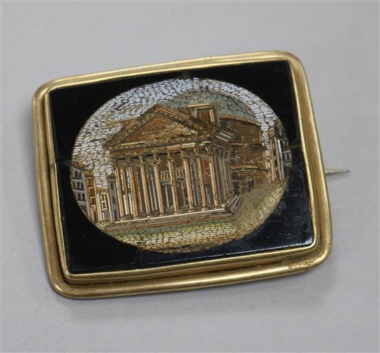 A yellow metal framed micro-mosaic brooch, 49mm.